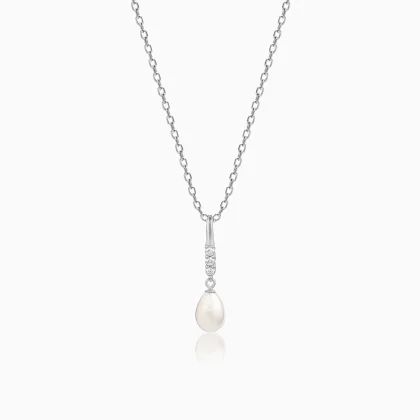 Silver Pearl Drop Necklace
