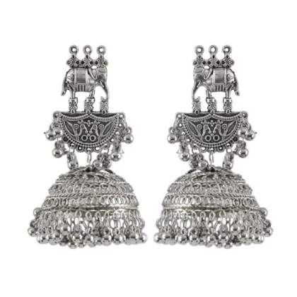 Oxidised Silver Jhumka Earrings